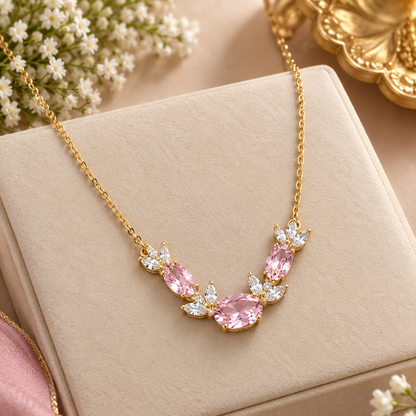 Pink Crystal Floral Pendant Necklace