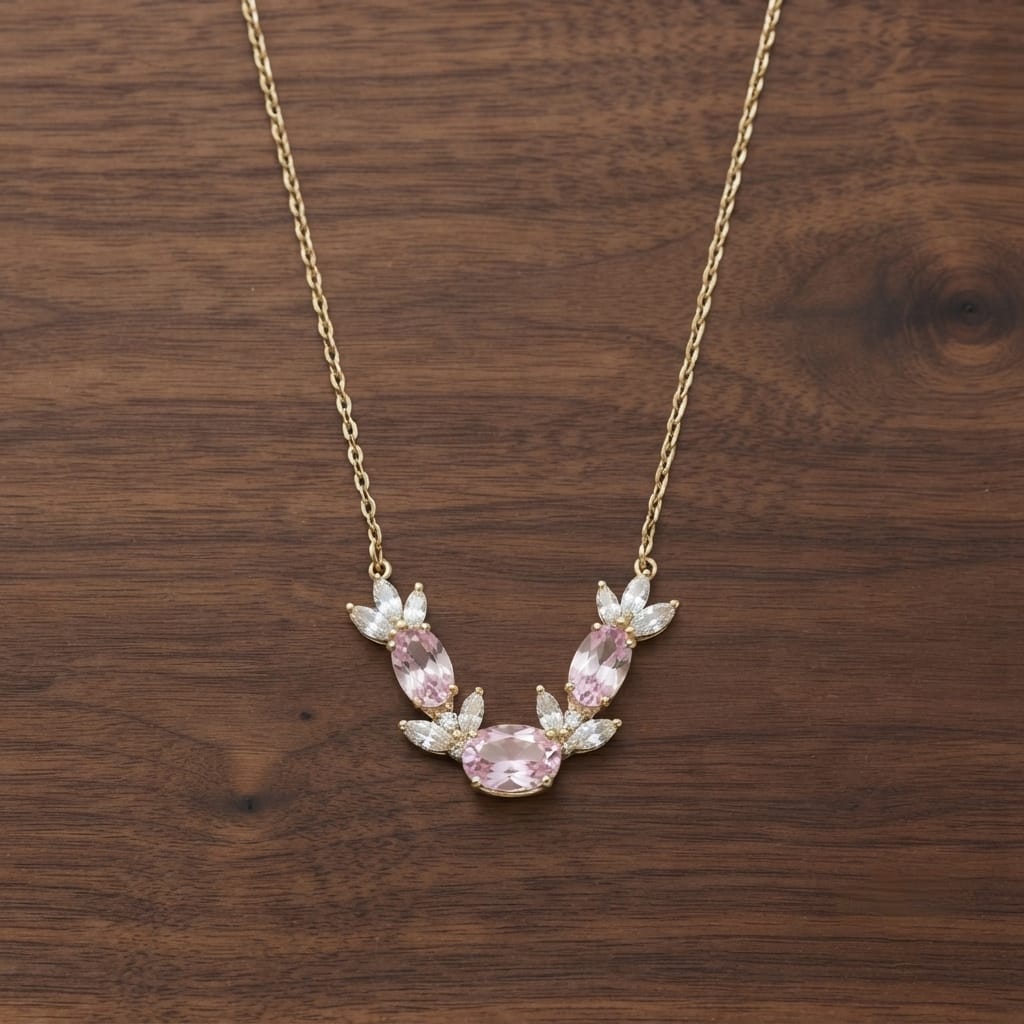 Pink Crystal Floral Pendant Necklace