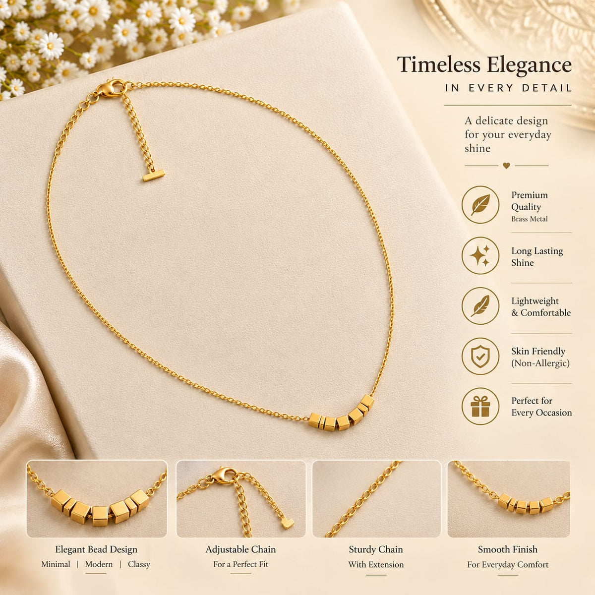 Dainty Beaded Gold Necklace
