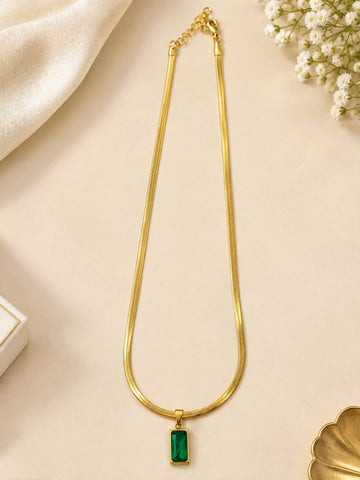 Emerald Green Rectangular Pendant Necklace