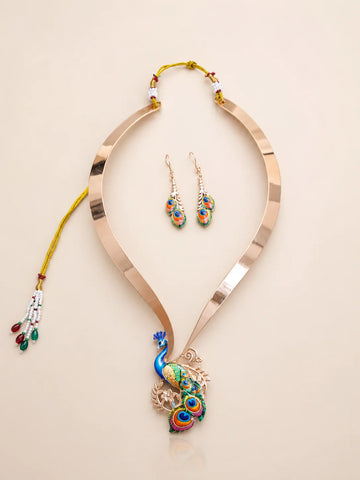 Elegant Peacock Statement Necklace & Earrings Set