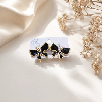 Elegant Black & Gold Butterfly Earrings